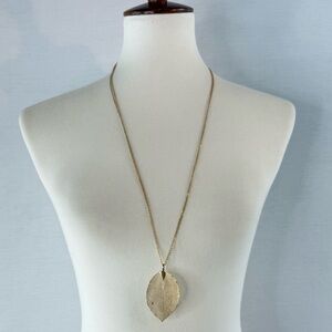 Realistic Gold-Tone Leaf Pendant Necklace